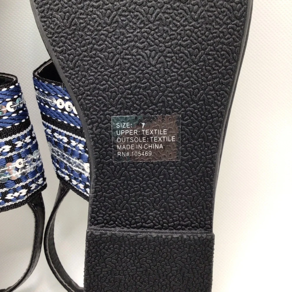 NWOB Olivia Miller Womens Blue Sequin Thong Slingback Sandal Size 7